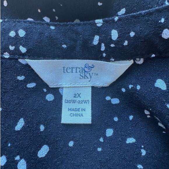 Terra & Sky Black White Speckle Plus Sz 2X Peasant Blouse 3/4 Sleeve V-Neck Boho - Picture 10 of 12